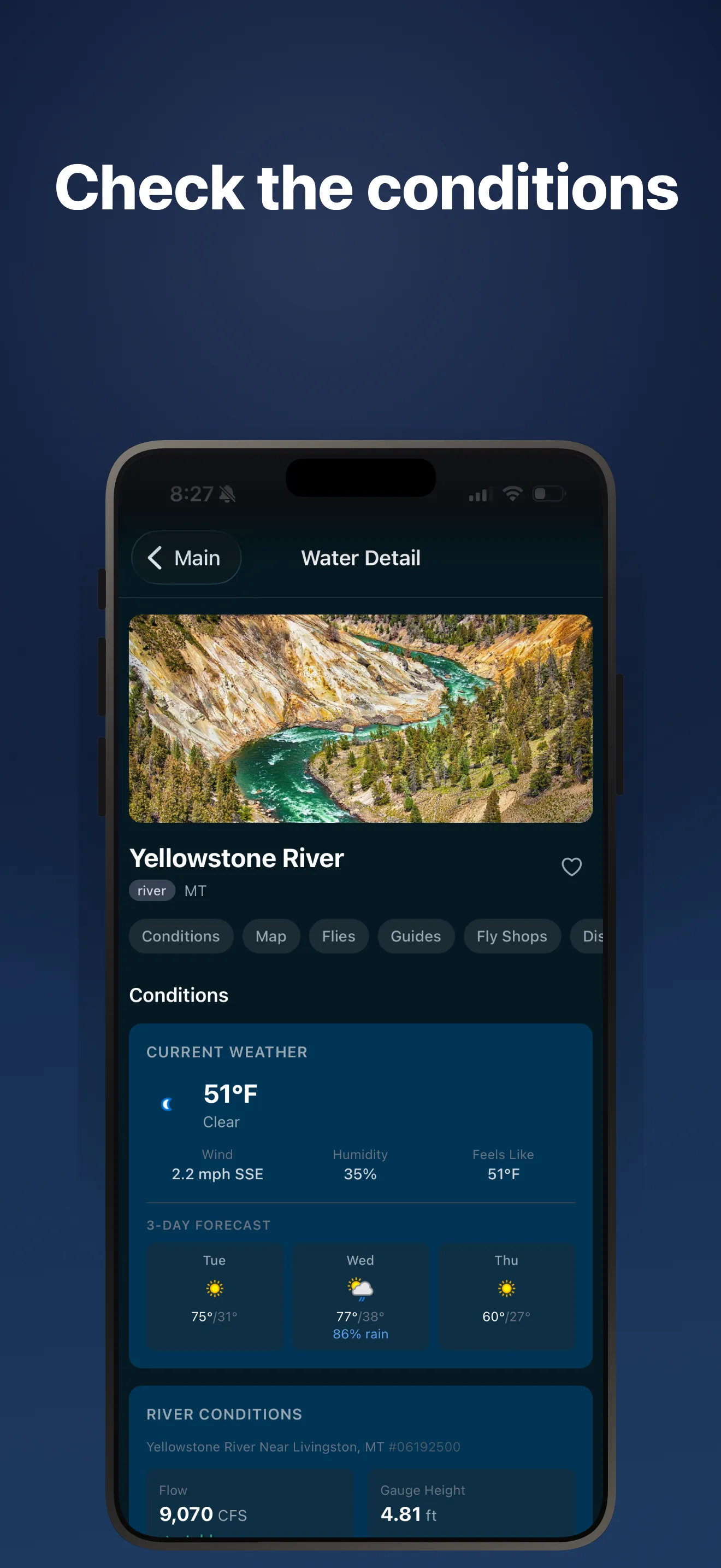 Check river conditions and weather
